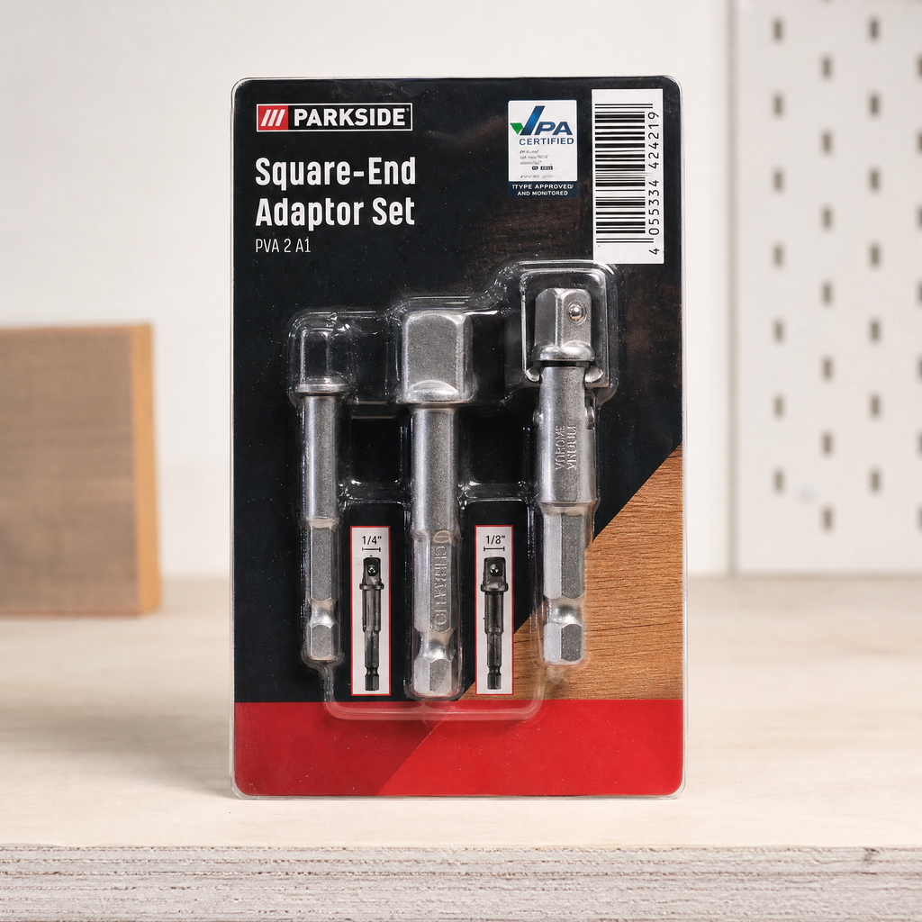 Parkside set de adaptadores con extremos cuadrados y vástagos hexagonales (3 piezas)