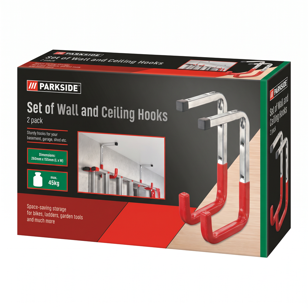 Parkside Set de 2 Ganchos de Pared y Techo — 45 kg