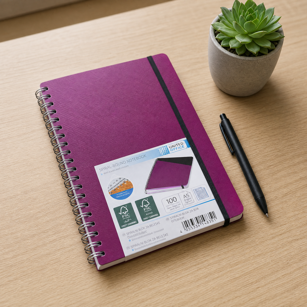 Cuaderno A5 United Office con Espiral Morado
