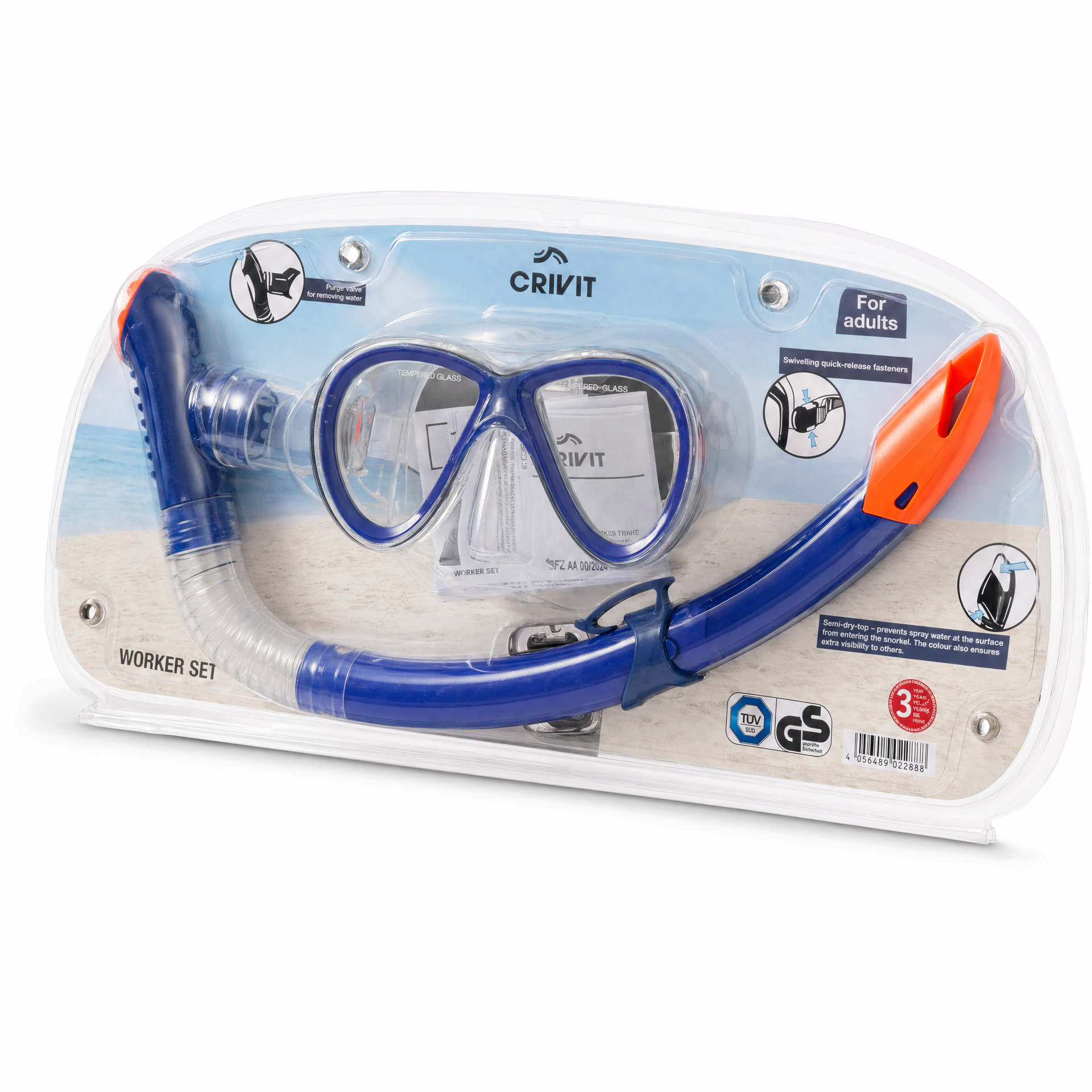 Crivit Set de Snorkel para Adultos Azul y Naranja