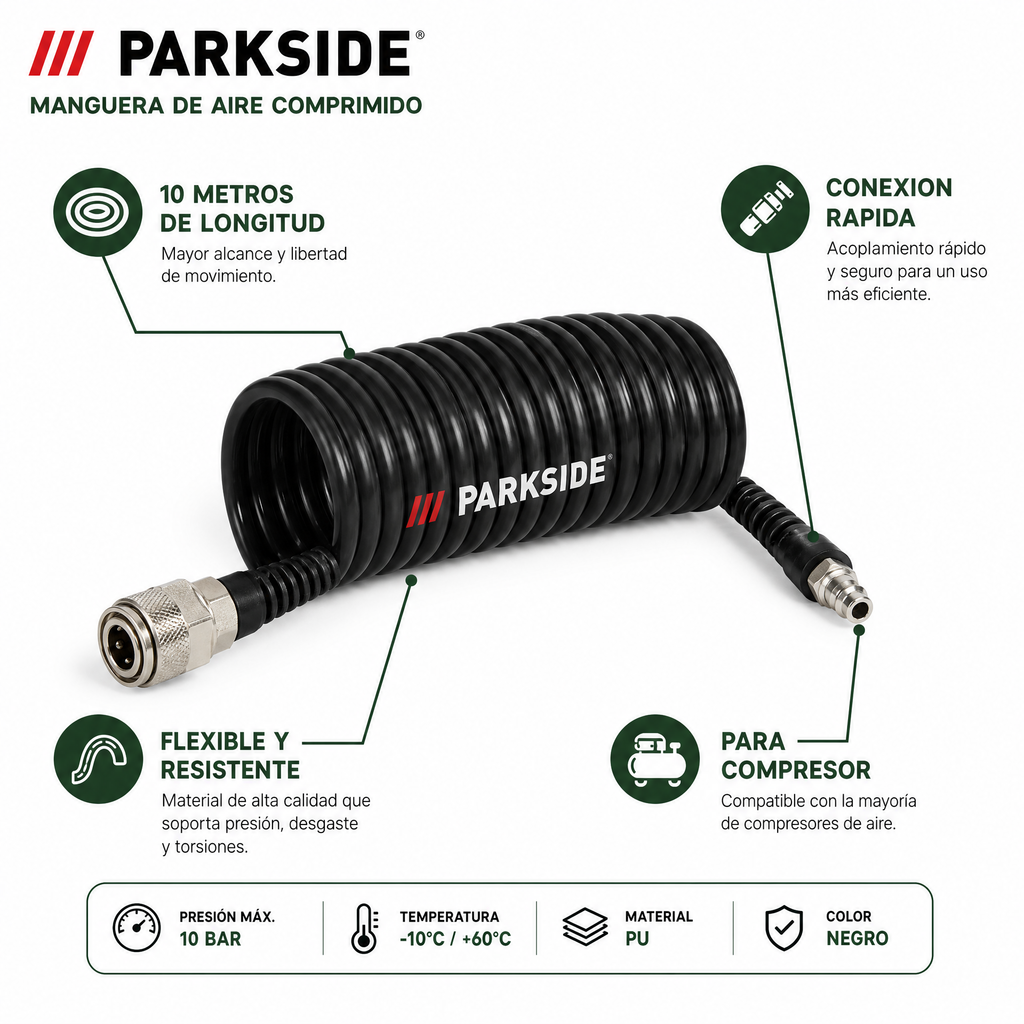 Parkside PDS 10 A2 Manguera Aire Comprimido 10m