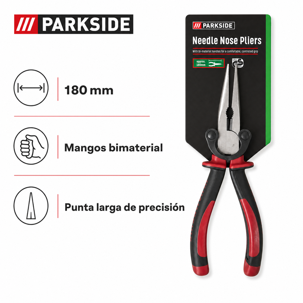 Parkside Alicates de Punta Larga 180 mm Rojo y Negro