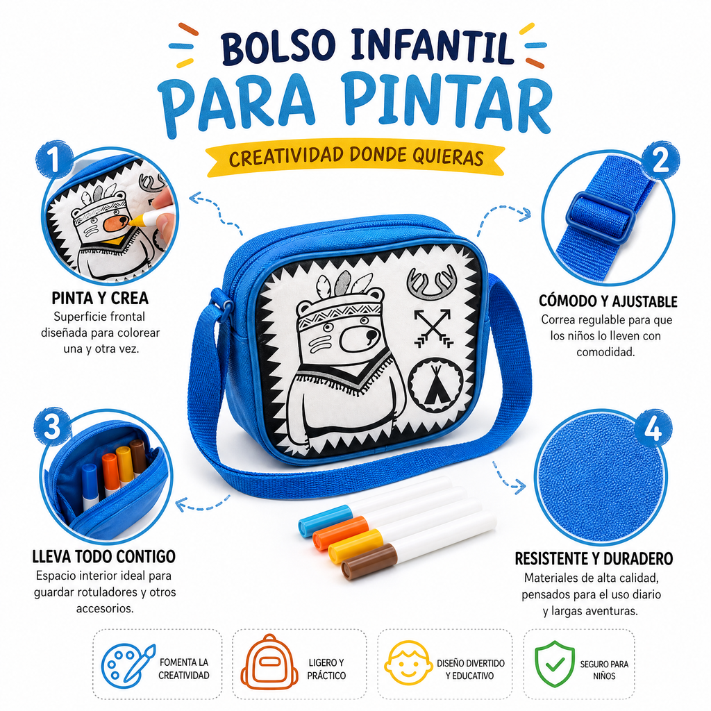 Crelando Bolso Bandolera Infantil para Pintar