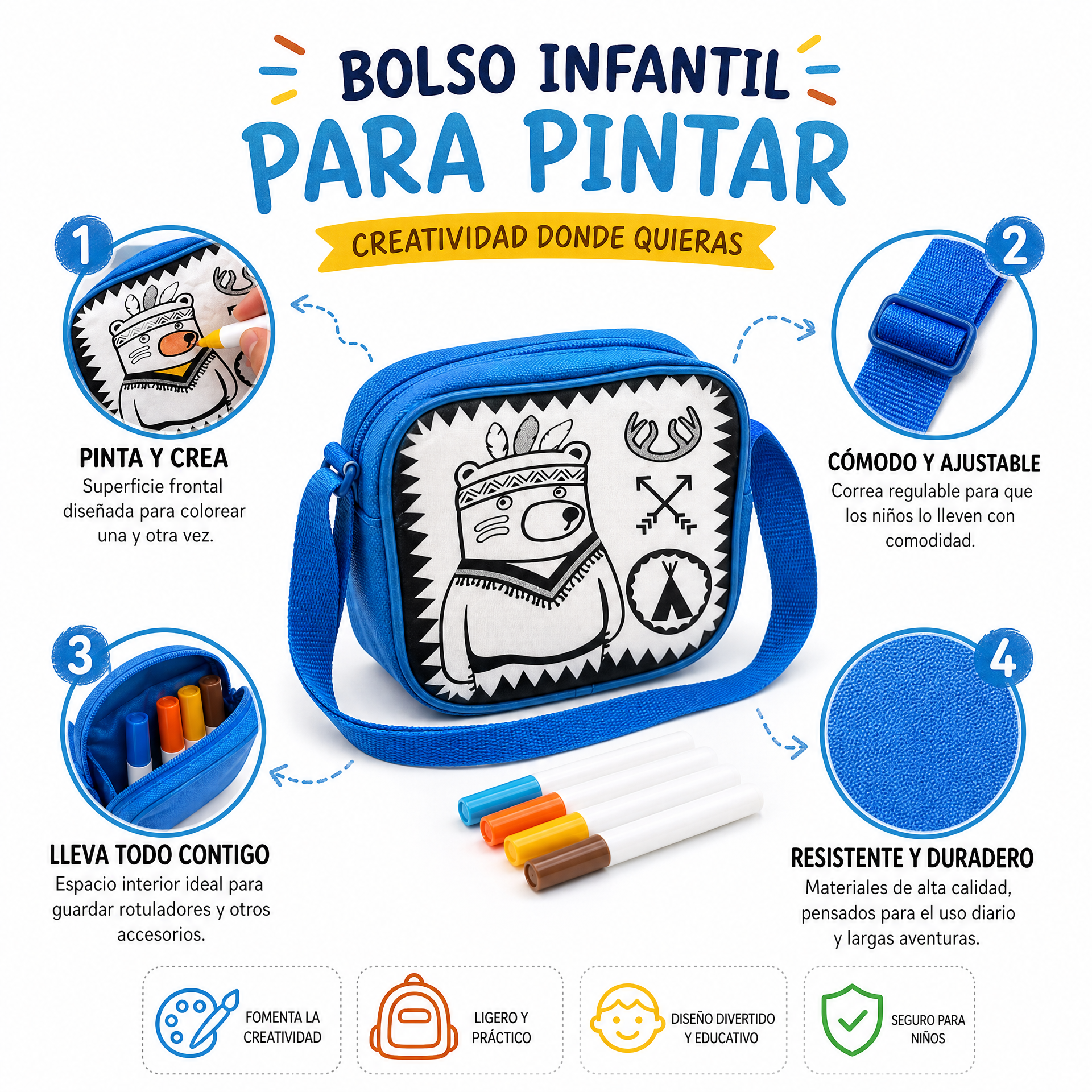 Crelando Bolso Bandolera Infantil para Pintar