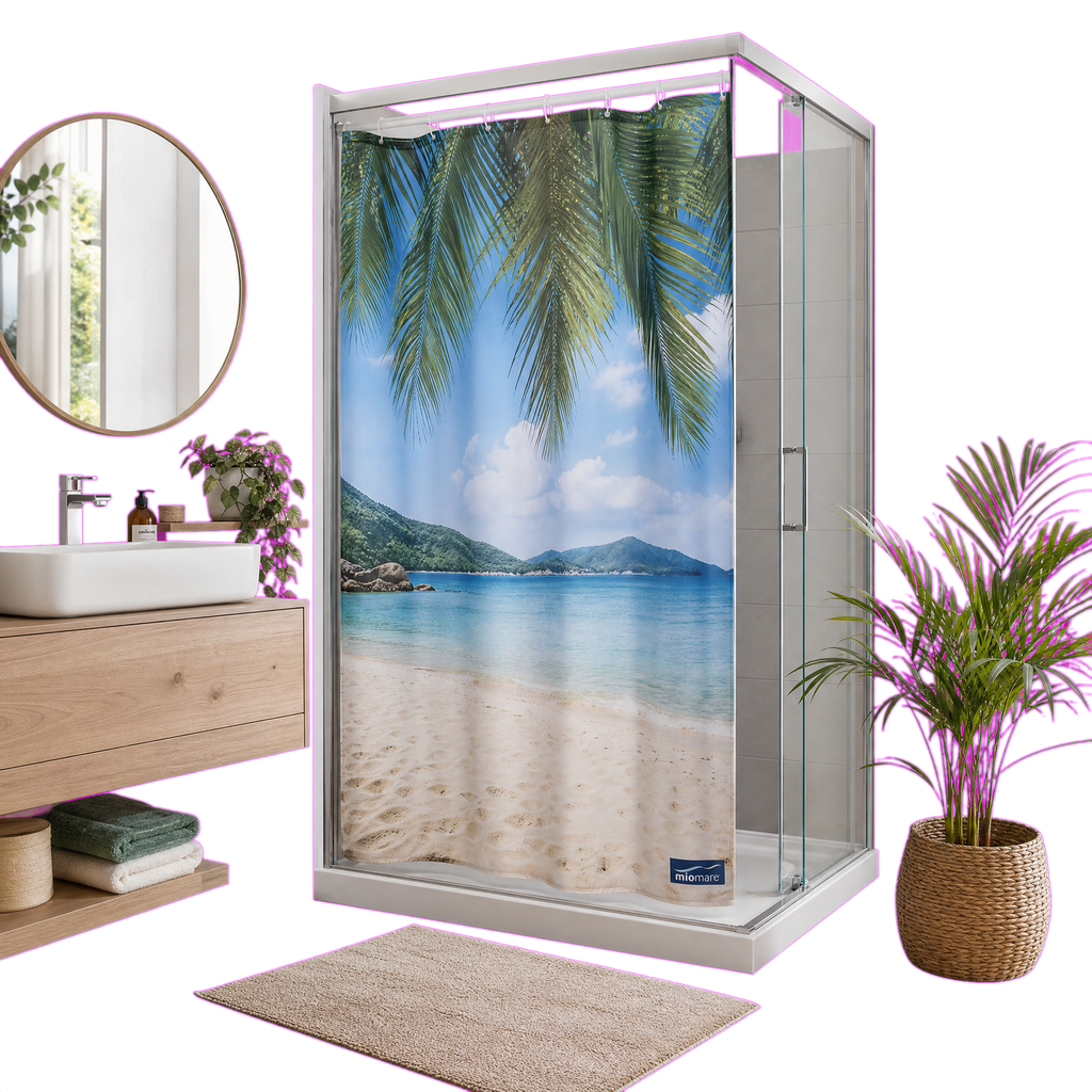 Miomare Cortina de Ducha Textil 180x200cm Diseño Playa Tropical