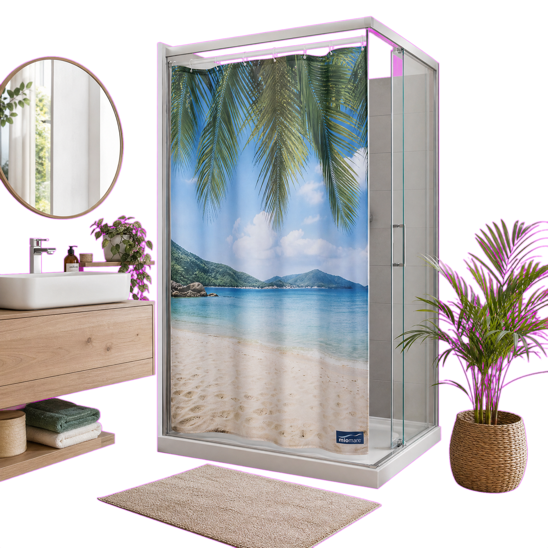 Miomare Cortina de Ducha Textil 180x200cm Diseño Playa Tropical