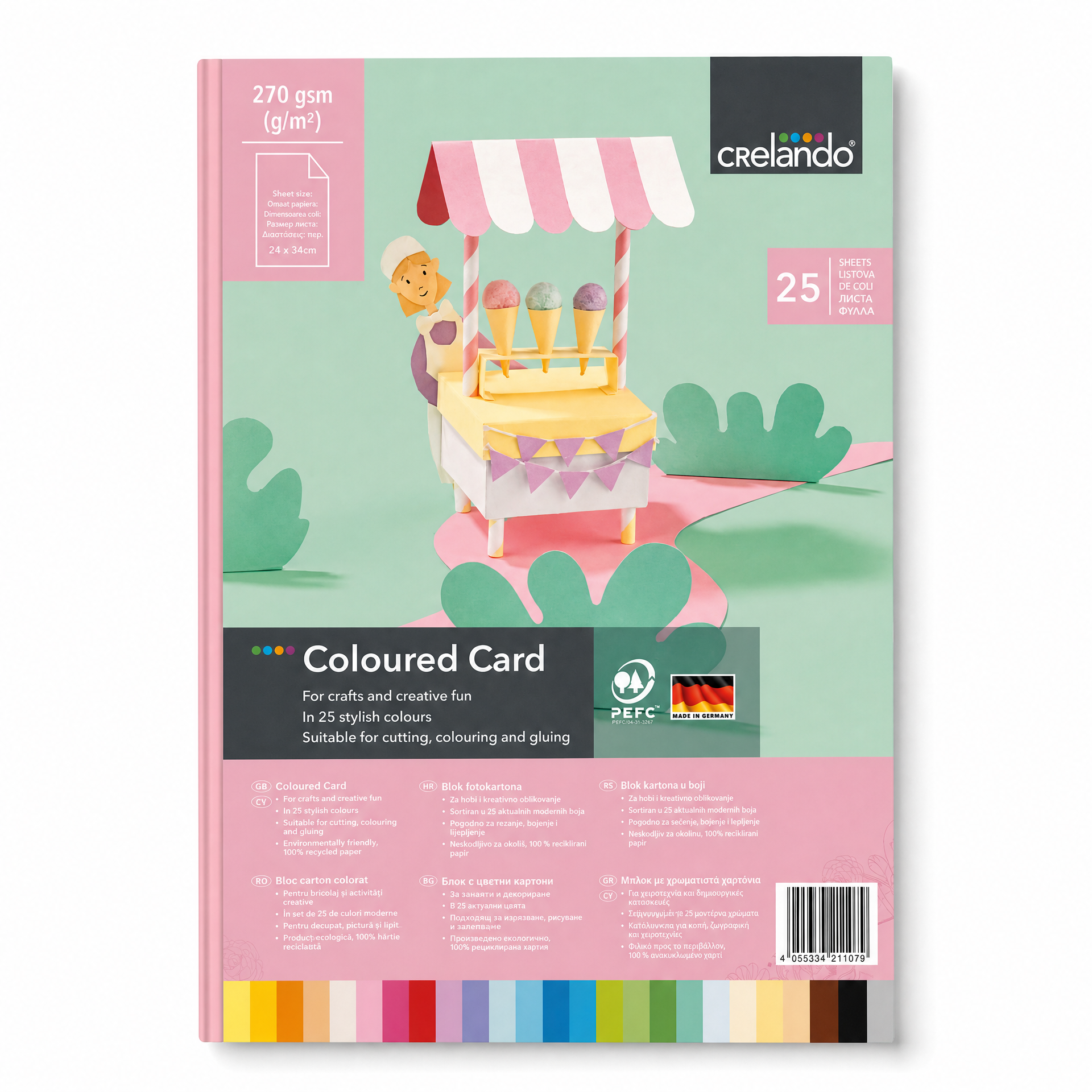 Crelando Pack 25 cartulinas de colores intensos 270 g/m² 24 x 34 cm