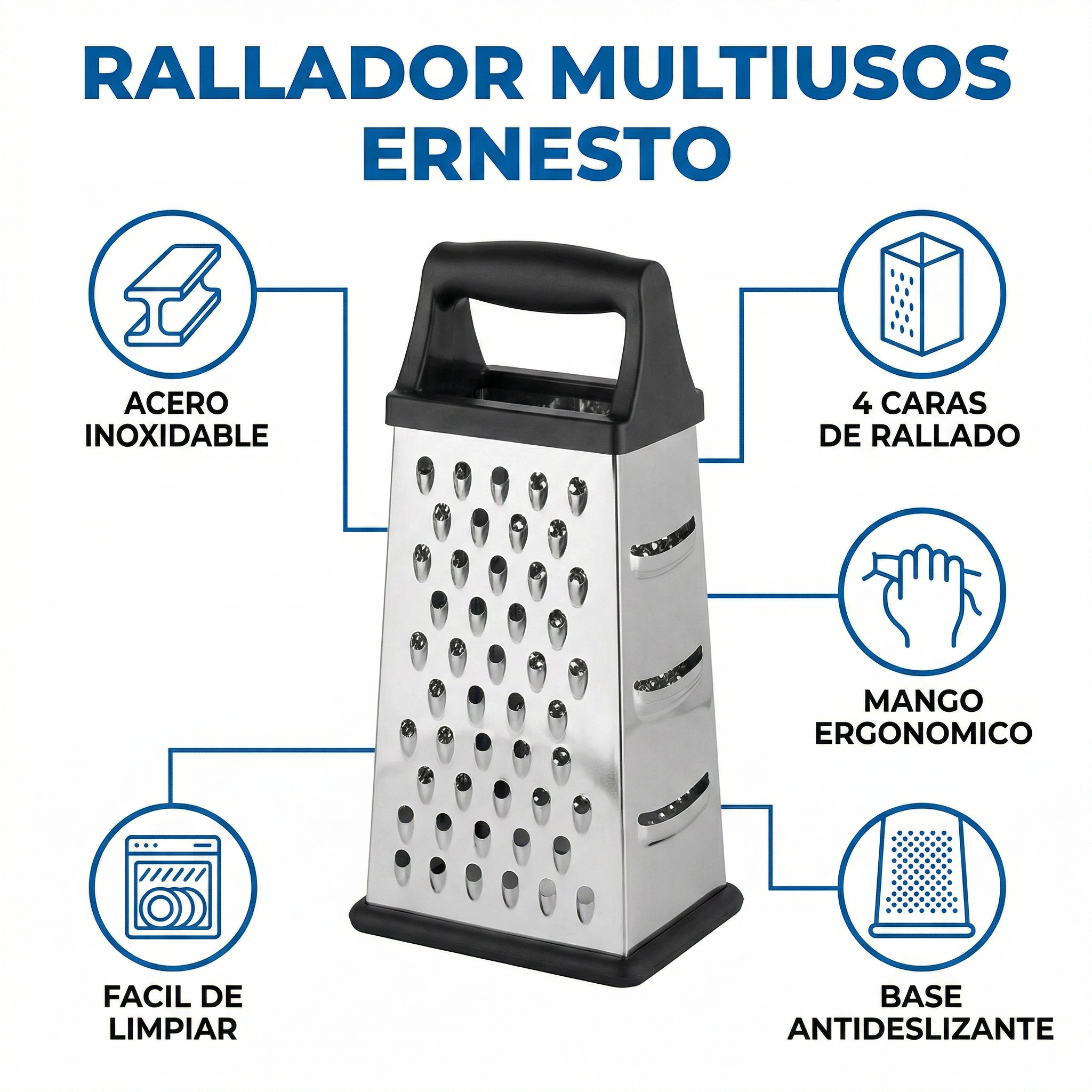 Rallador Multiusos Ernesto 4 Caras Acero Inoxidable