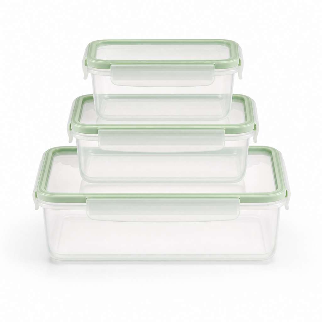 Ernesto Set de 3 recipientes herméticos libre de BPA, tapa verde, aptos para lavavajillas