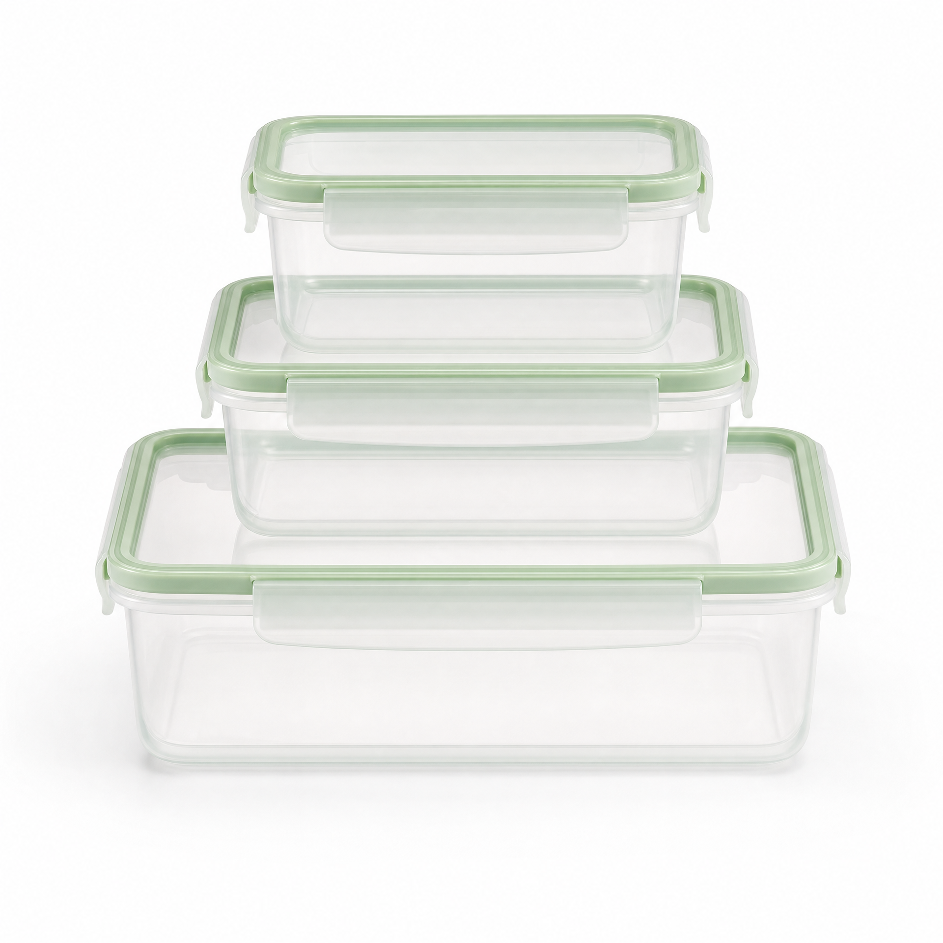 Ernesto Set de 3 recipientes herméticos libre de BPA, tapa verde, aptos para lavavajillas