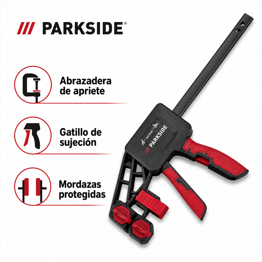 Parkside Abrazadera de apriete con gatillo y mandíbulas rojas
