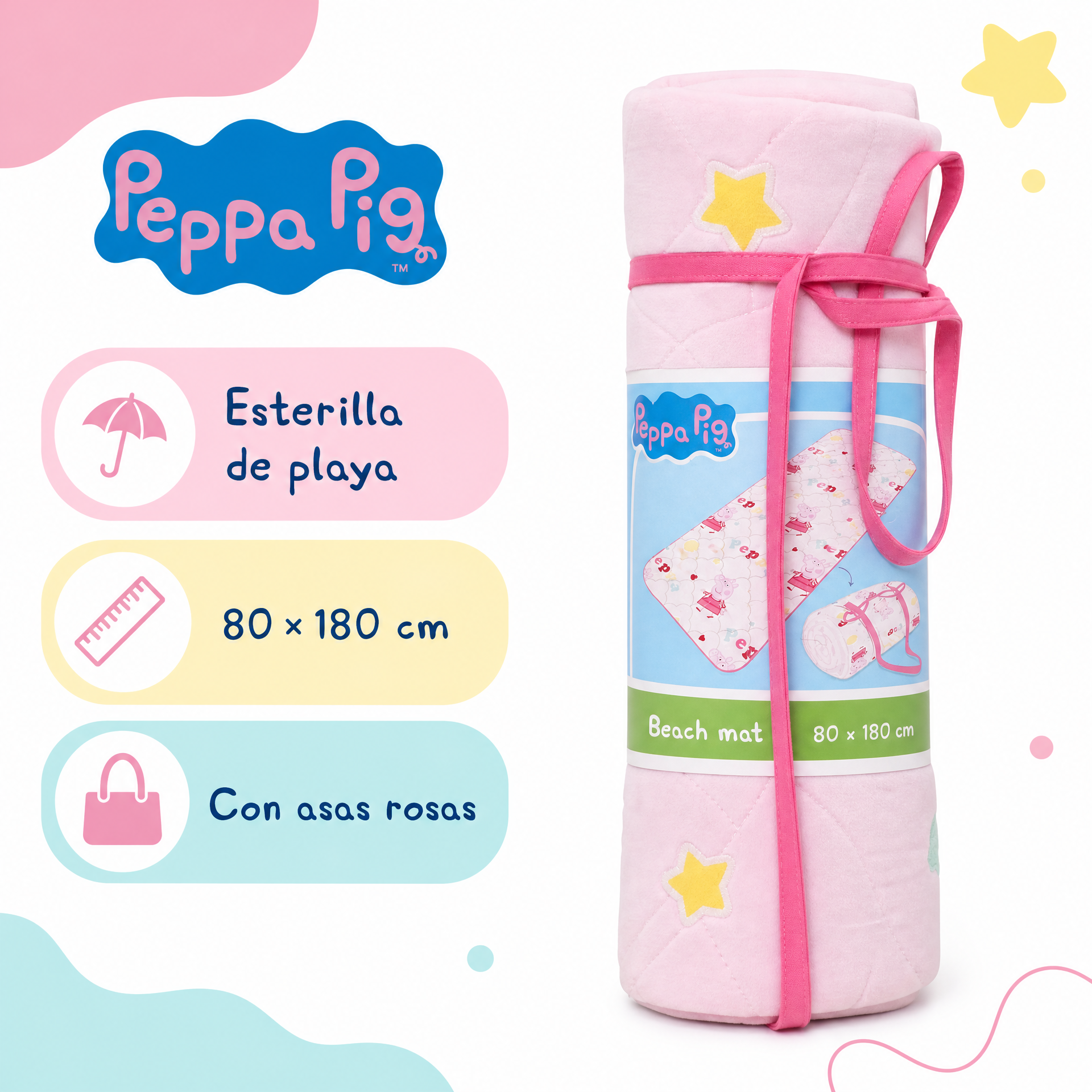 Peppa Pig esterilla de playa infantil acolchada 80 × 180 cm con asas
