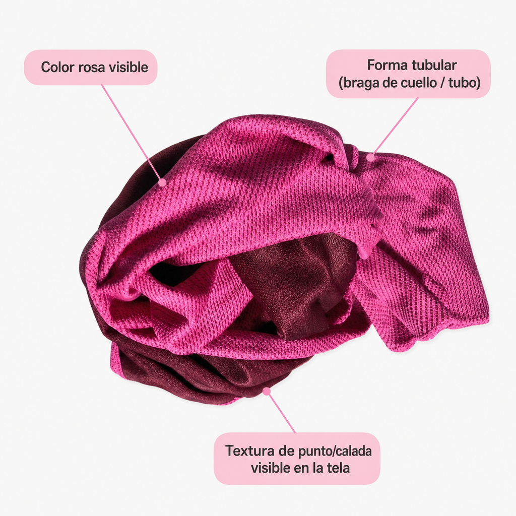 Braga tubular de cuello textil rosa doblada