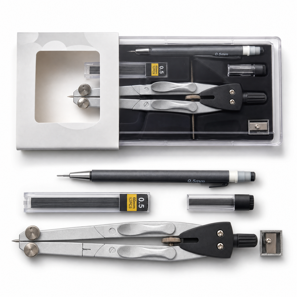 Set de compás metálico y portaminas 0,5 mm