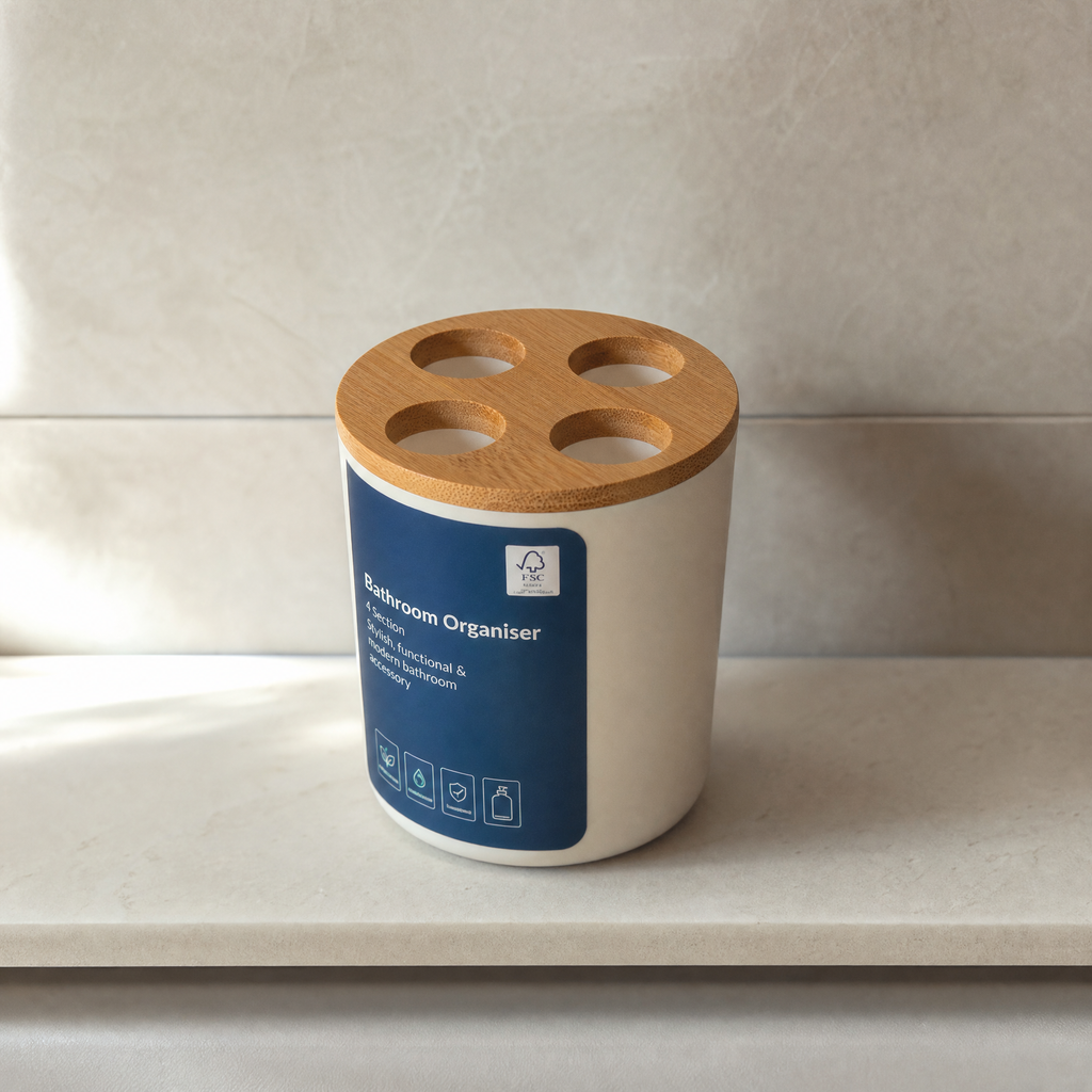 Organizador de baño cilíndrico con tapa de cuatro huecos