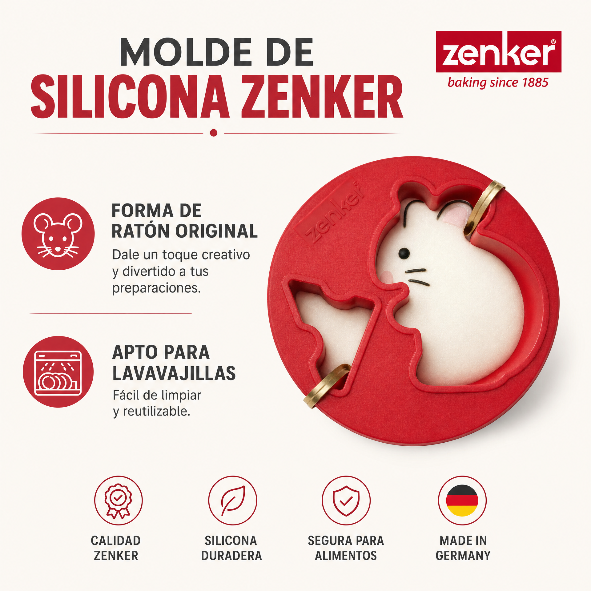 Zenker Molde de Silicona con Forma de Ratón Rojo