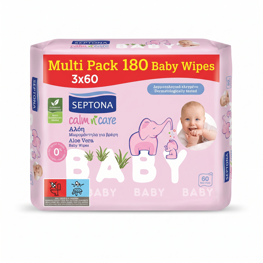 Toallitas Bebé Septona Calm n' Care — Multi Pack 180 uds Aloe Vera