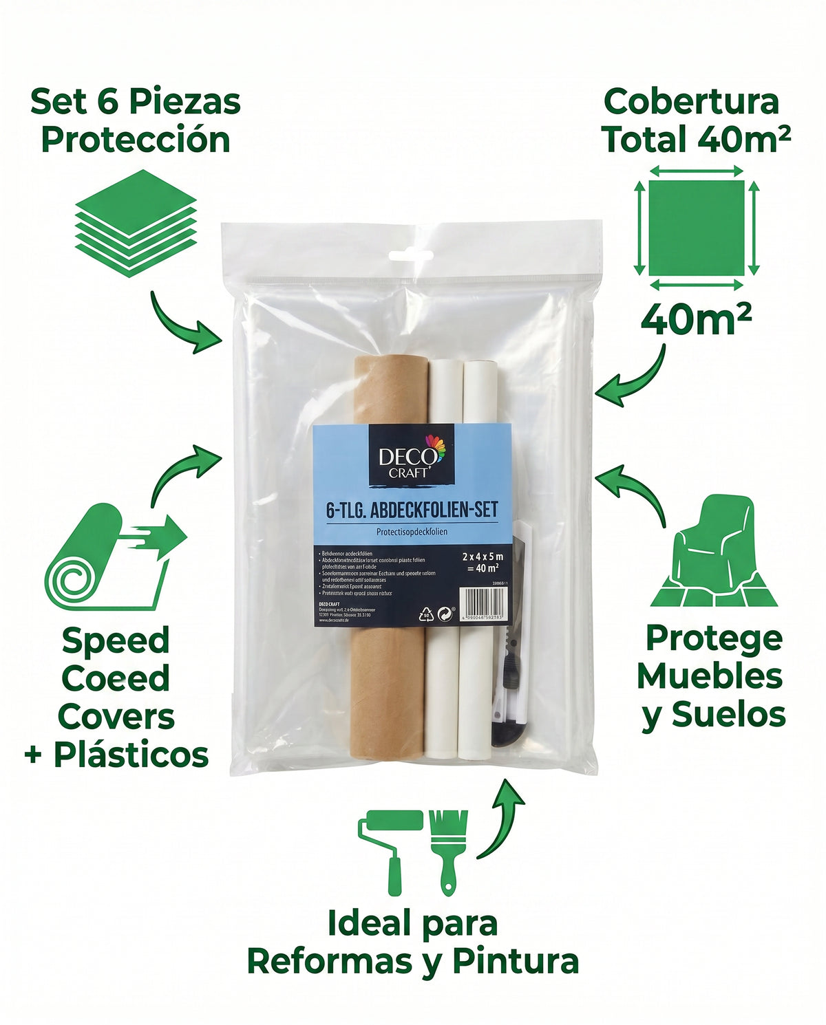 Set Plásticos Protección Pintura Deco Craft 6 Piezas 40m²