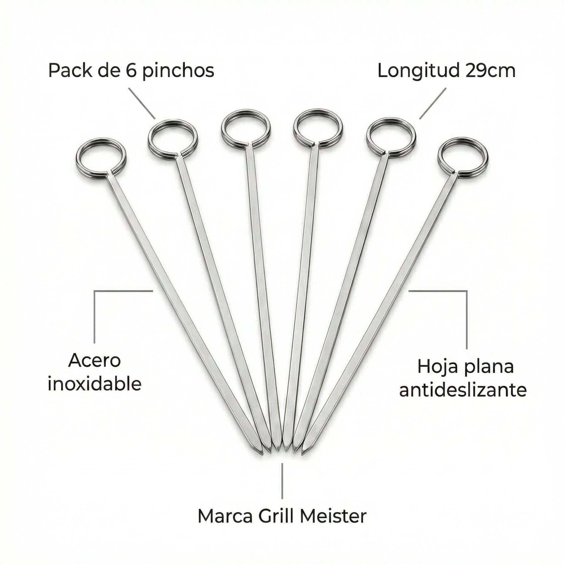 Pinchos Barbacoa Grill Meister 6 uds Acero Inox