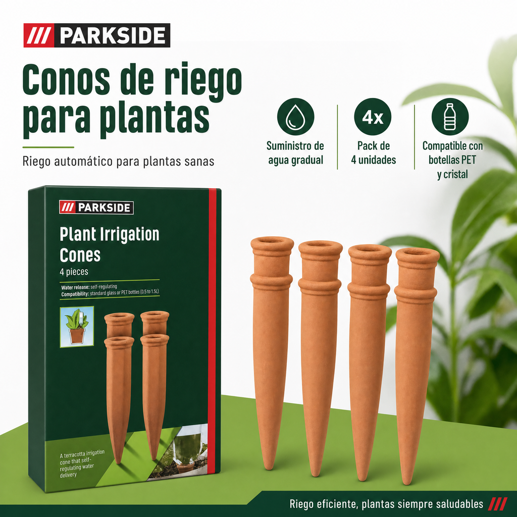 Conos de riego para plantas, suministro gradual de agua, 4 piezas