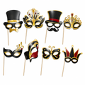 Colección Fiesta - Set de 8 máscaras en palito con detalles dorados