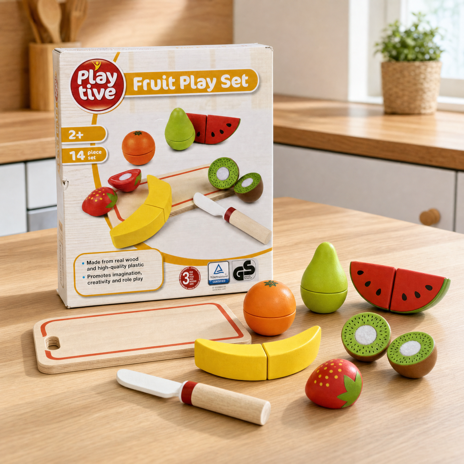 Playtive Juego de Frutas para Cortar de Madera, 14 Piezas