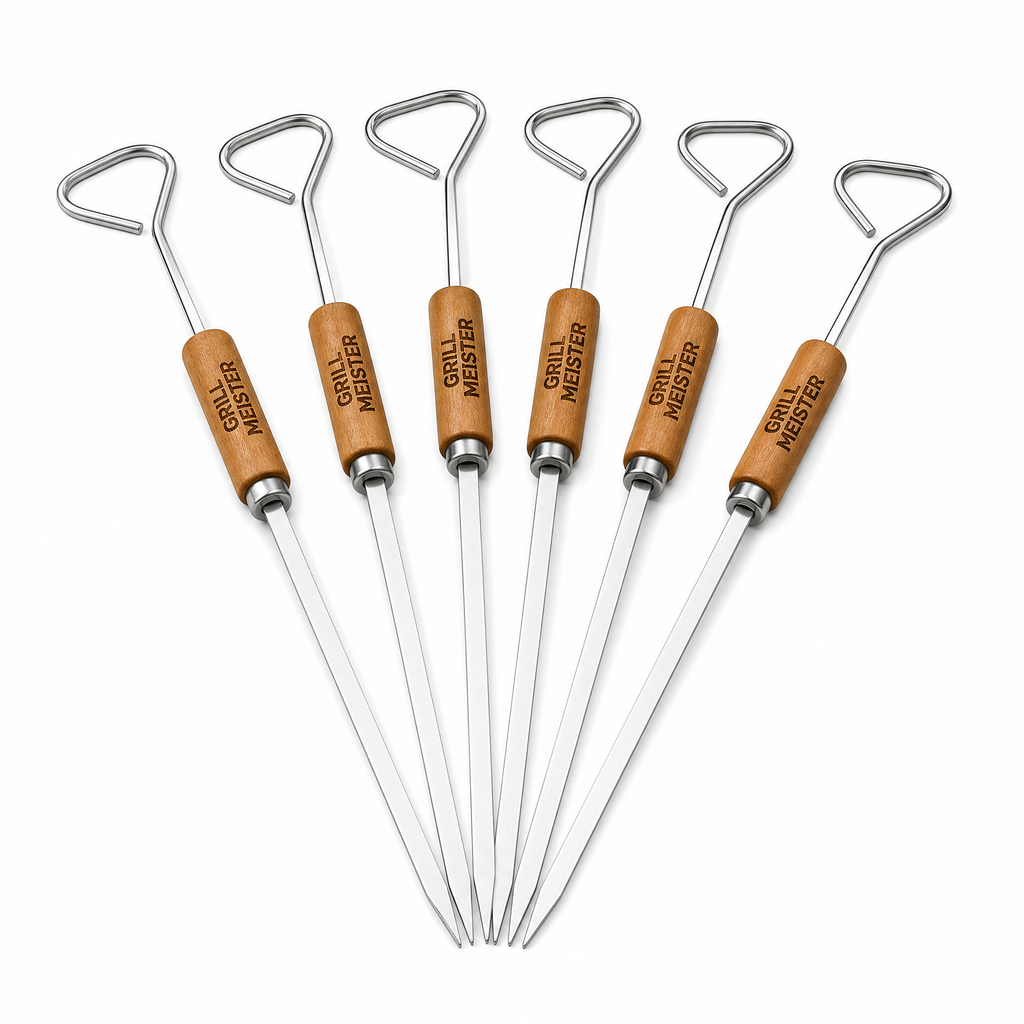 Pinchos para Barbacoa Grill Meister — Pack 6 Unidades Acero Inoxidable con Mango de Madera