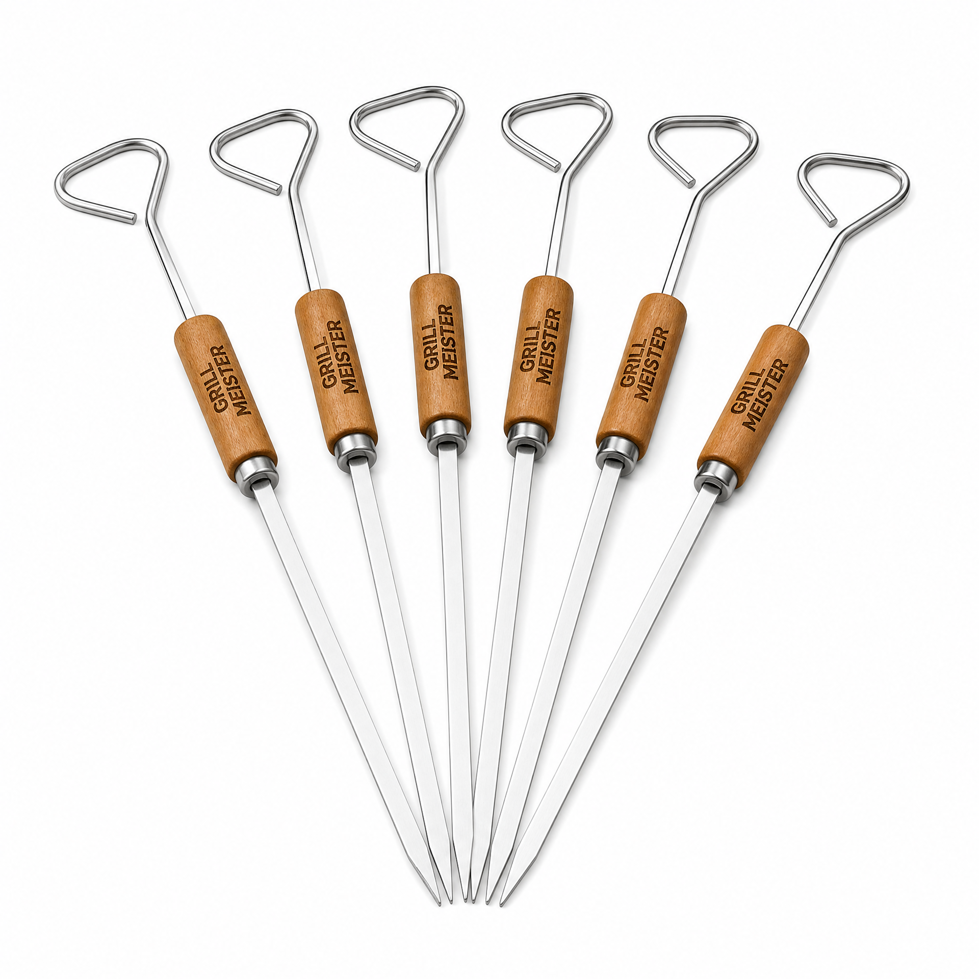 Pinchos para Barbacoa Grill Meister — Pack 6 Unidades Acero Inoxidable con Mango de Madera