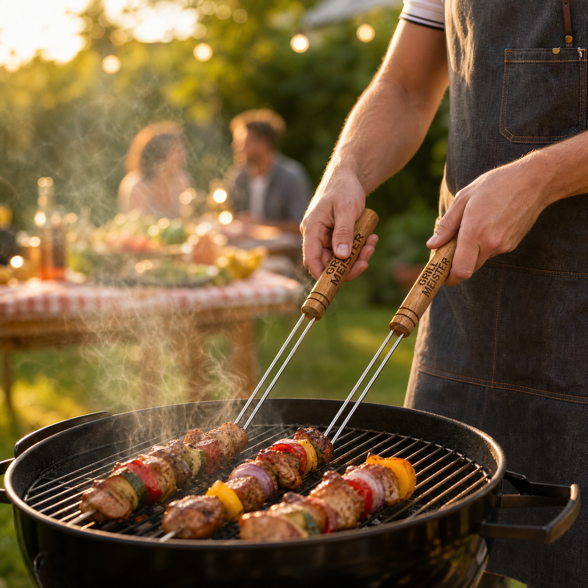 Pinchos Dobles para Barbacoa Grill Meister — Pack 4 Unidades Acero Inoxidable