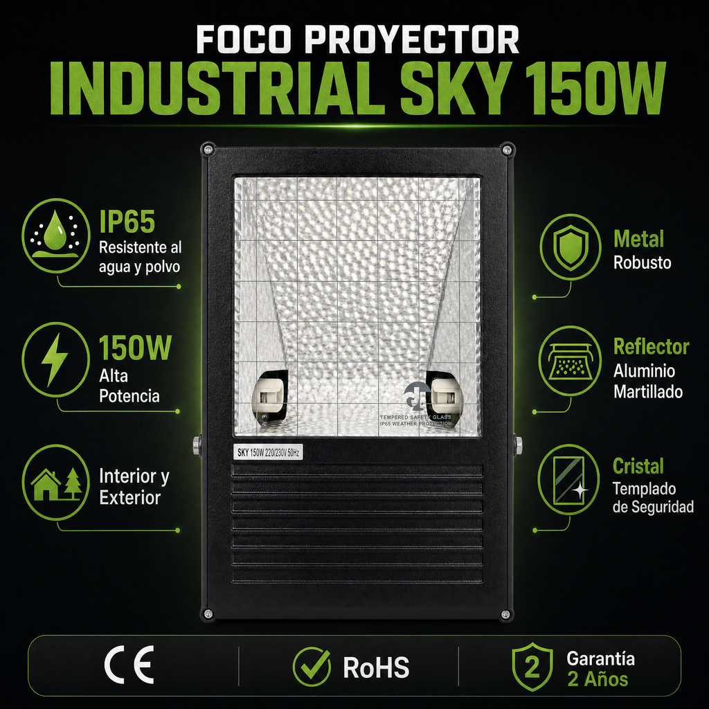 Foco Proyector Industrial Exterior IP65 — 150W Alta Potencia (Nave, Finca, Aparcamiento)