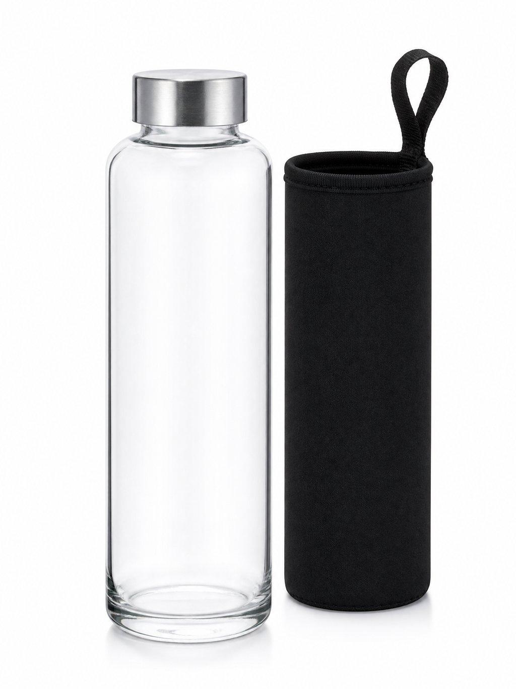 ERNESTO Botella de cristal 680 ml con tapón y funda con asa