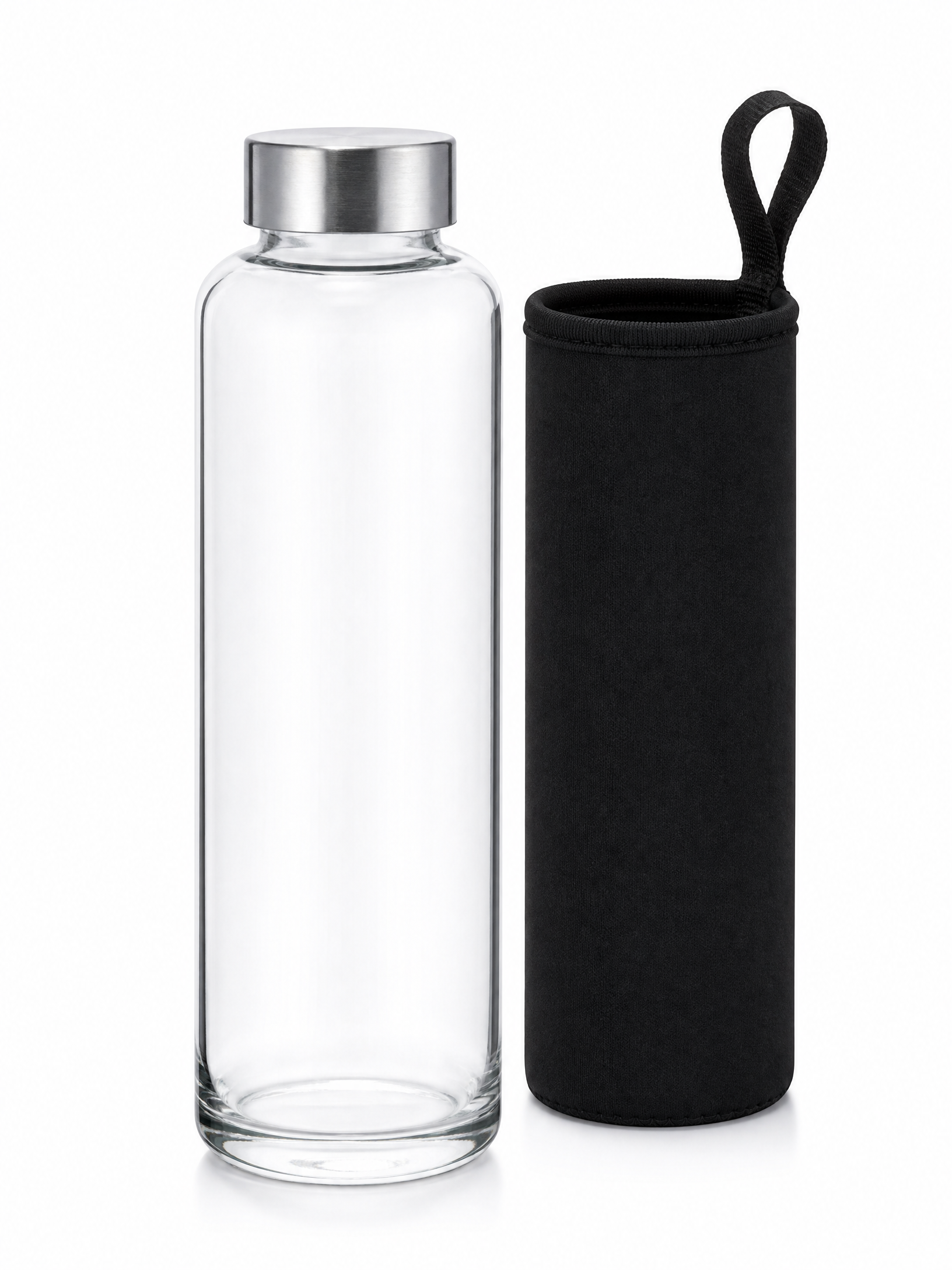 ERNESTO Botella de cristal 680 ml con tapón y funda con asa