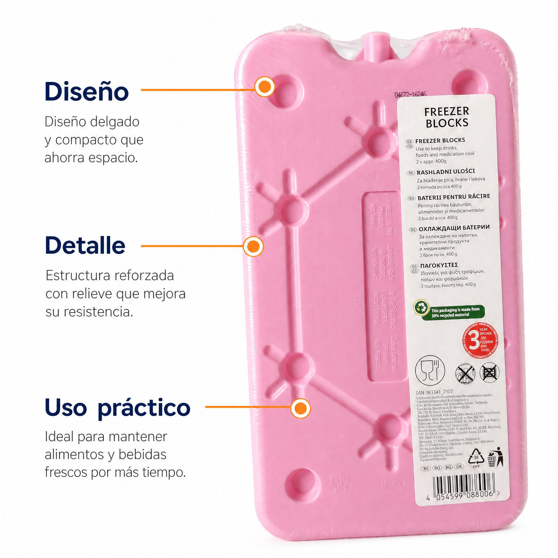 Bloque acumulador de frío rosa reutilizable compacto para neveras portátiles