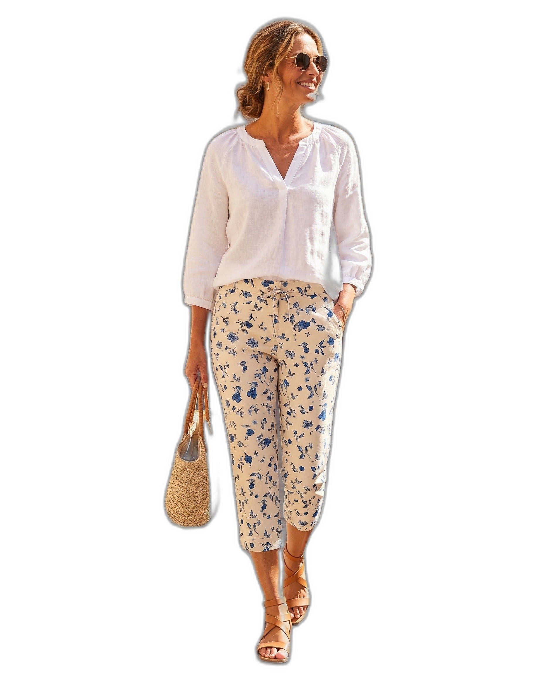 Pantalón Pirata Mujer Up2Fashion — Flores Azules