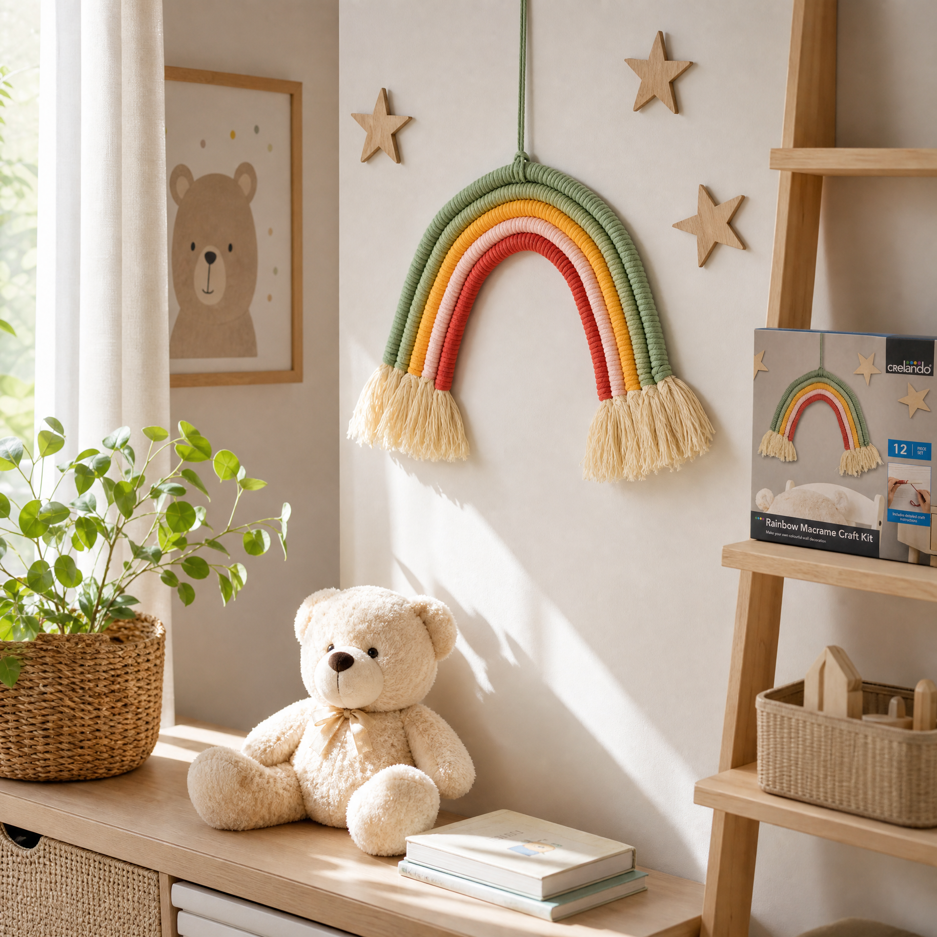 Kit macramé decoración arcoíris, set de 12 piezas con instrucciones