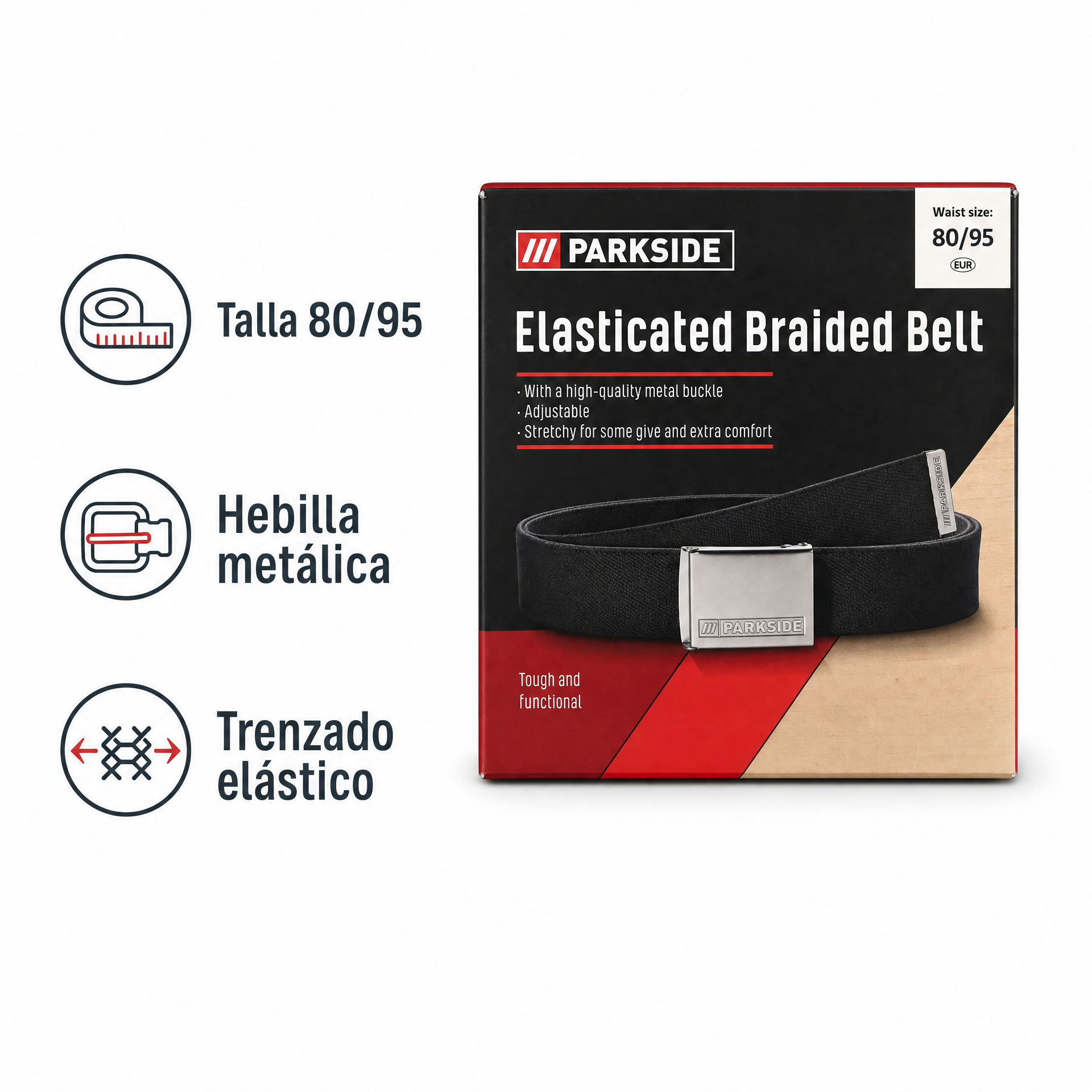 Parkside Cinturón Trenzado Elástico Negro Talla 80/95