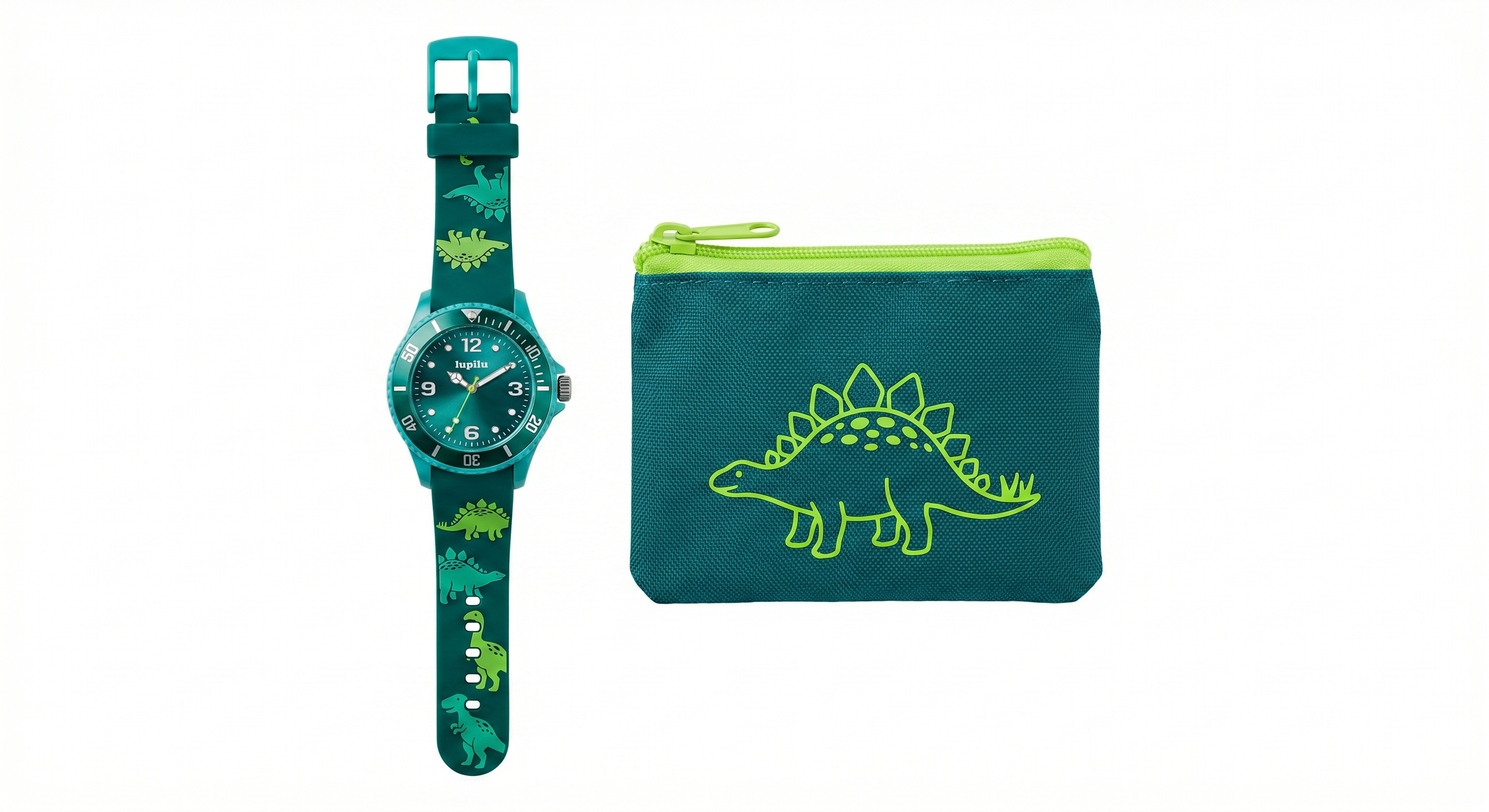 Set Reloj y Monedero Lupilu Niño Dinosaurio — Verde/Azul con Estegosaurio