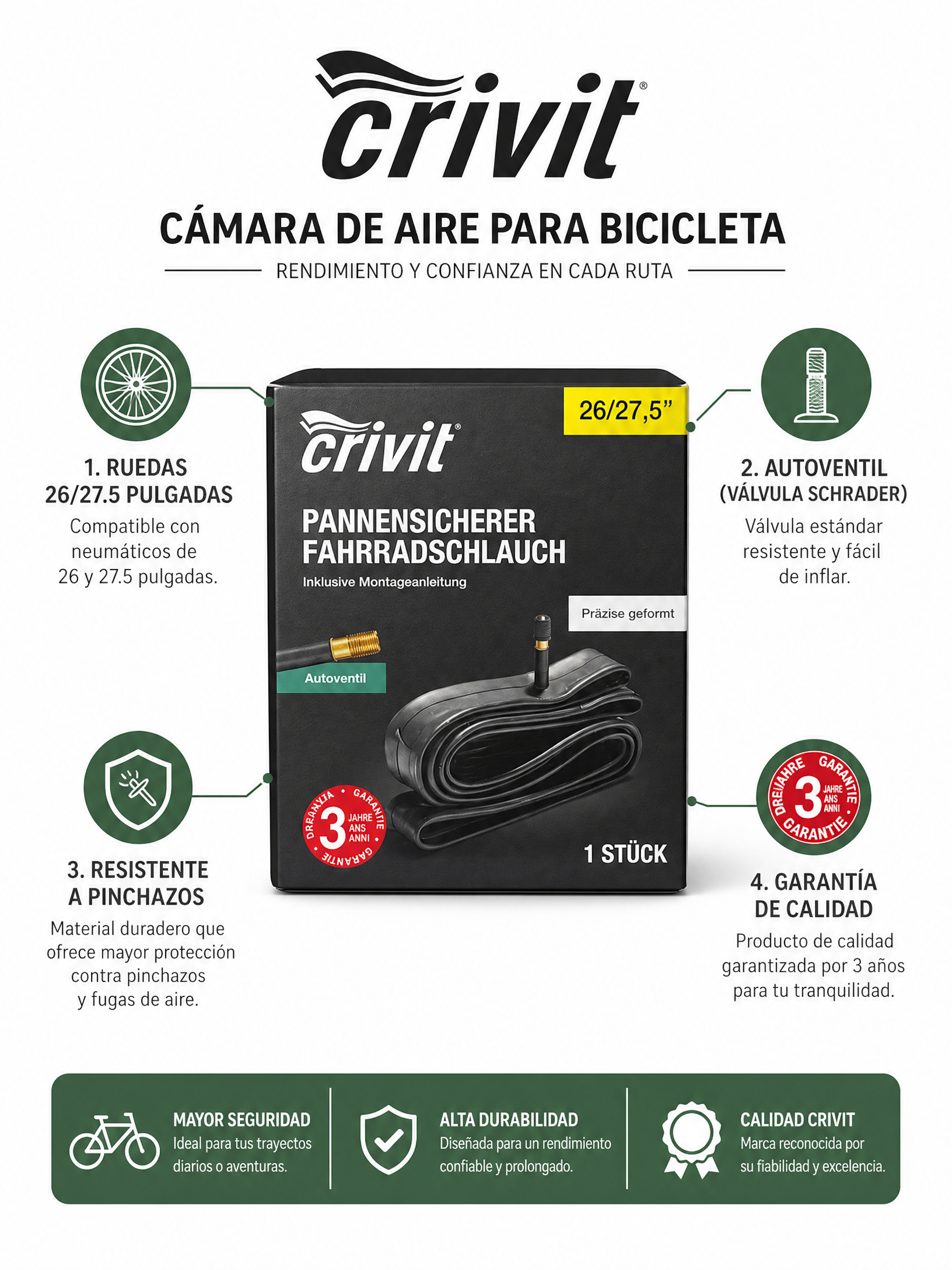 Crivit Cámara Bici Antipinchazos 26" 27.5"