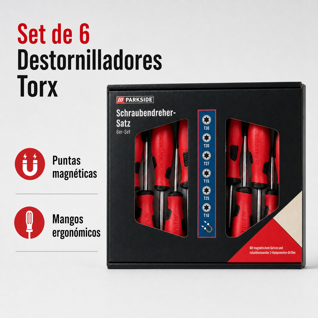 Set de 6 Destornilladores Torx Parkside con Puntas Magnéticas