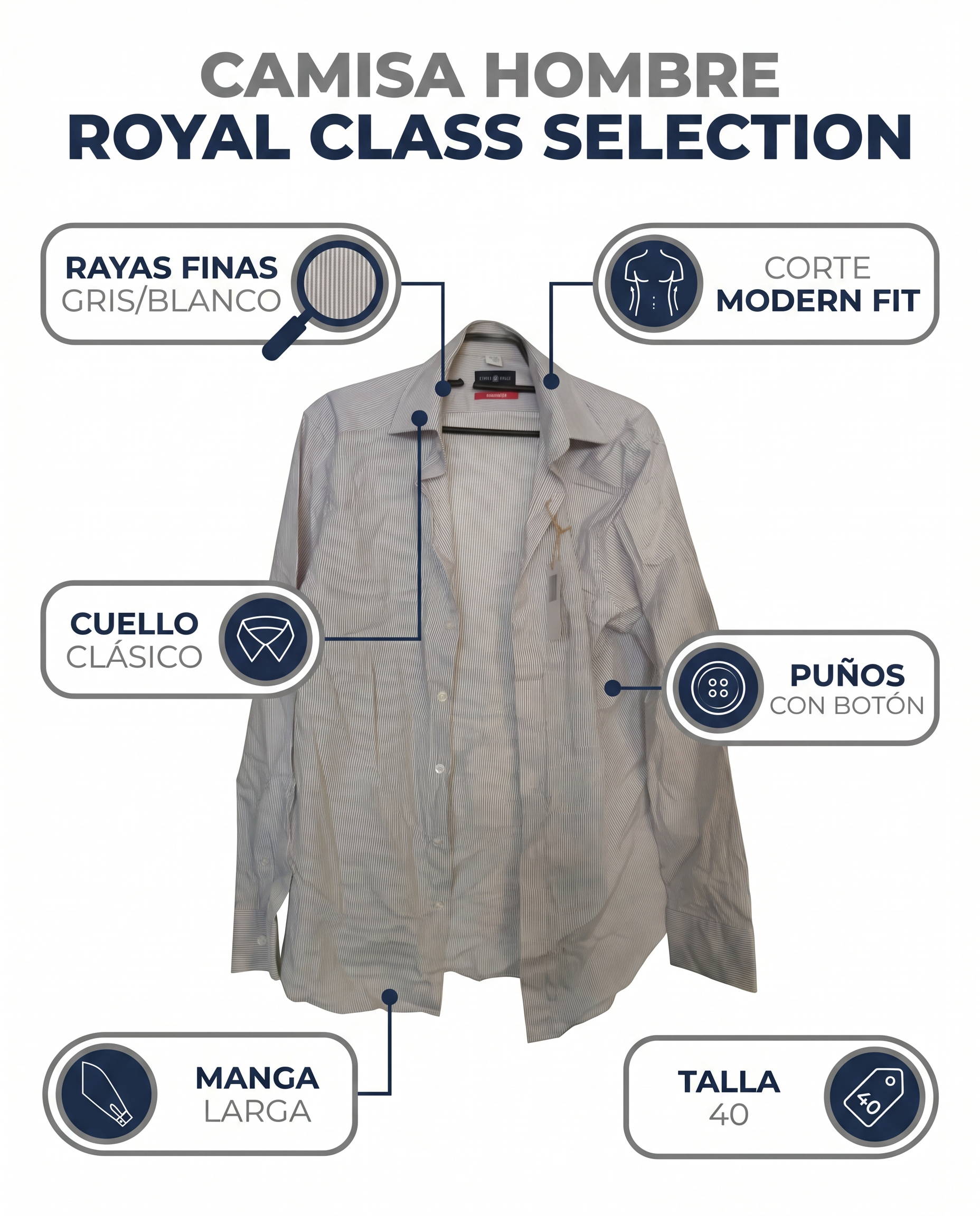 Camisa Hombre Royal Class Selection — Rayas Grises