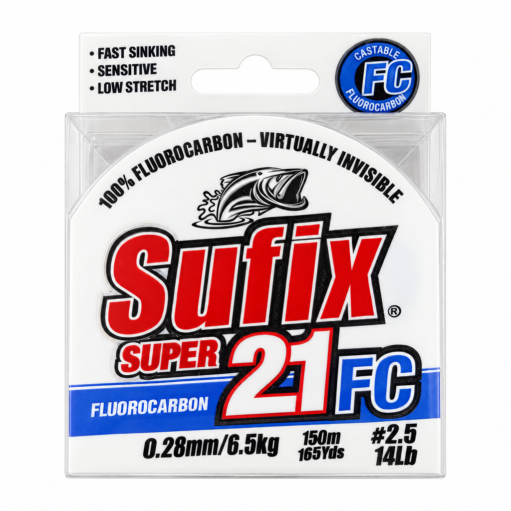 Detalle del envase Sufix Super 21 FC de 0,28 mm y 150 m