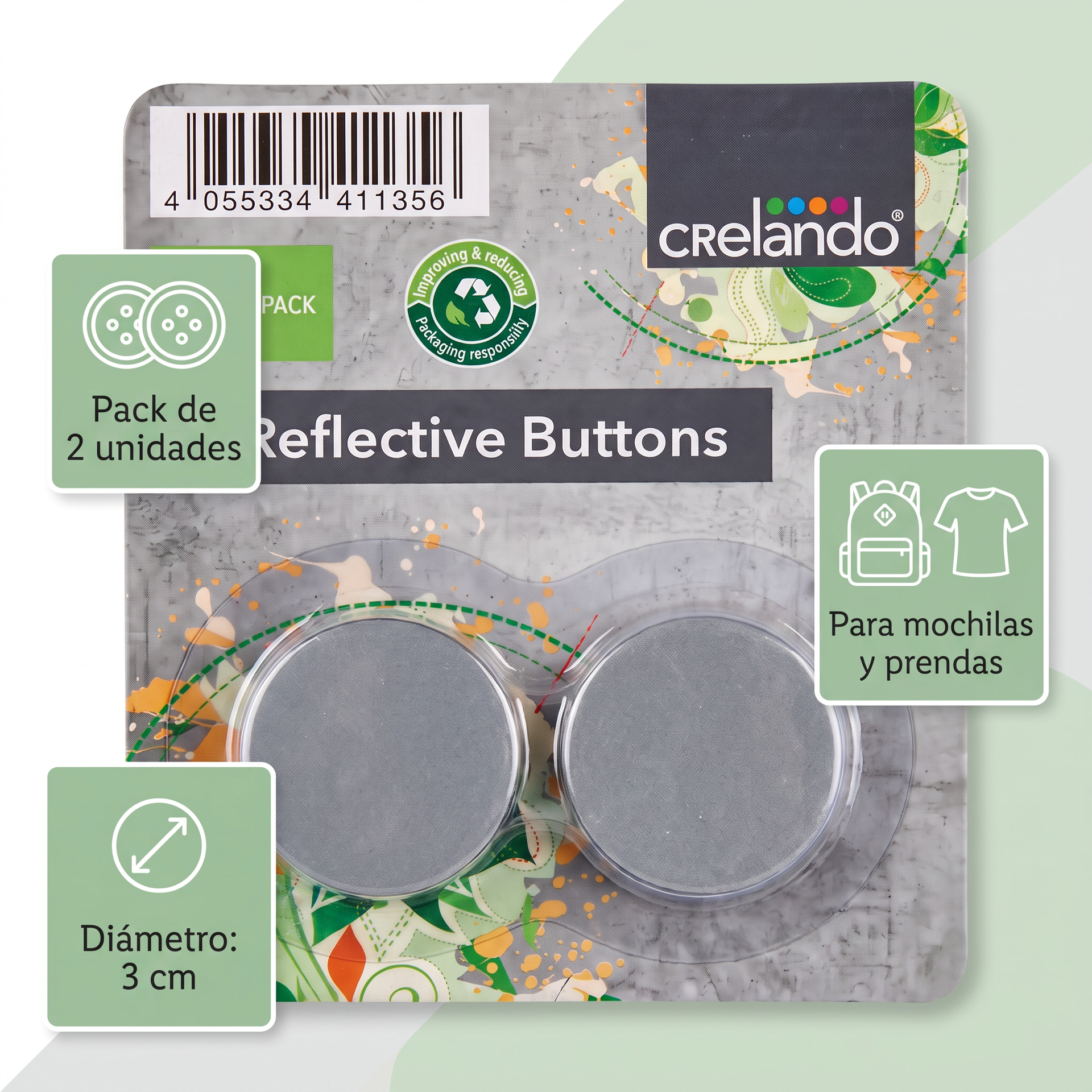 Crelando Botones Reflectantes Pack 2 Unidades 3 cm
