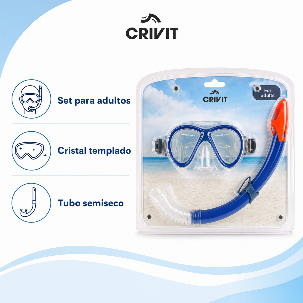 Crivit Set de Snorkel para Adultos Azul y Naranja