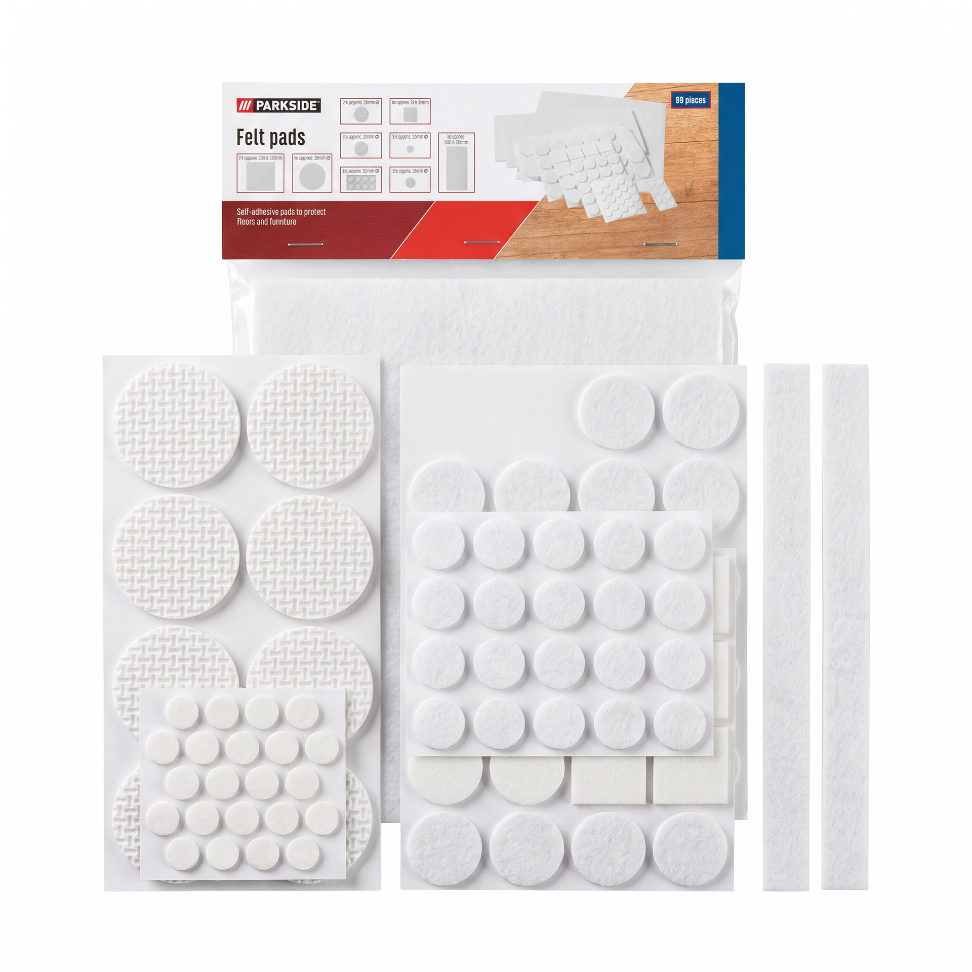 Parkside Pack 99 Protectores Adhesivos de Fieltro Blancos