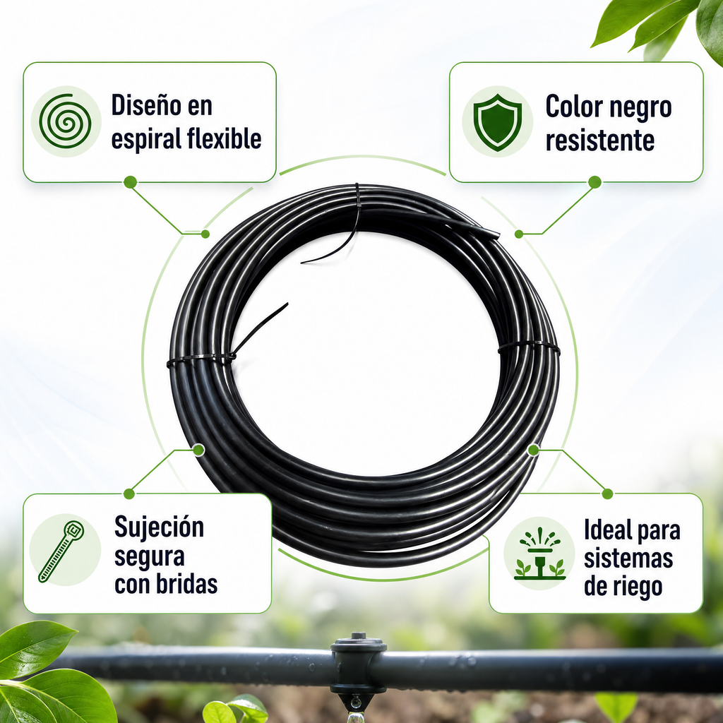 Rollo de tubo flexible negro en espiral