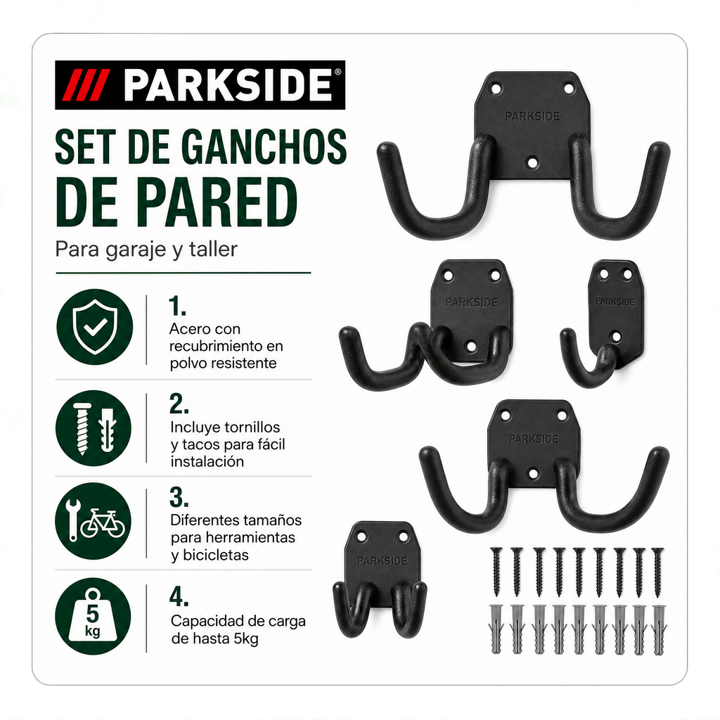 Parkside Hook Set Ganchos Pared Pack 2