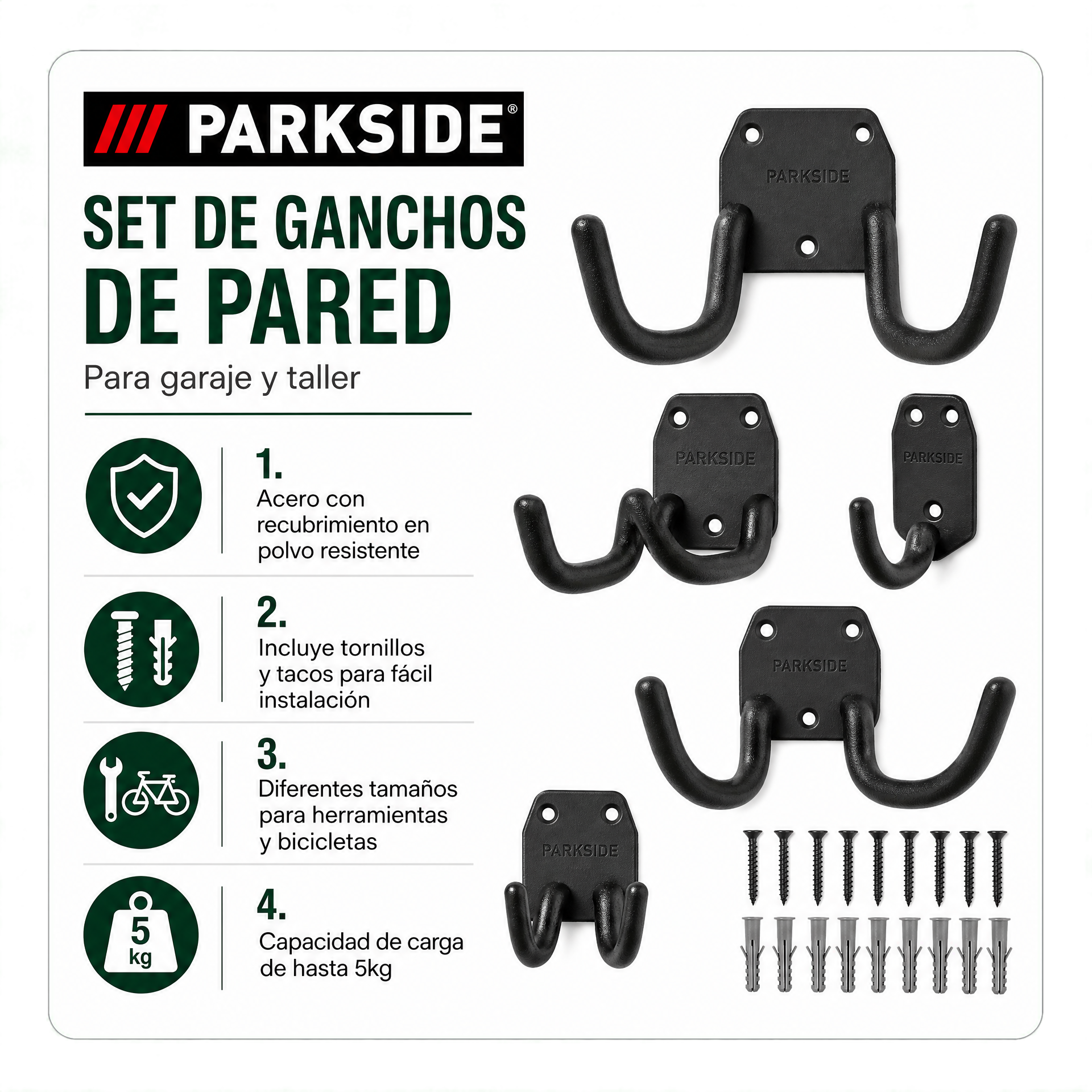 Parkside Hook Set Ganchos Pared Pack 2