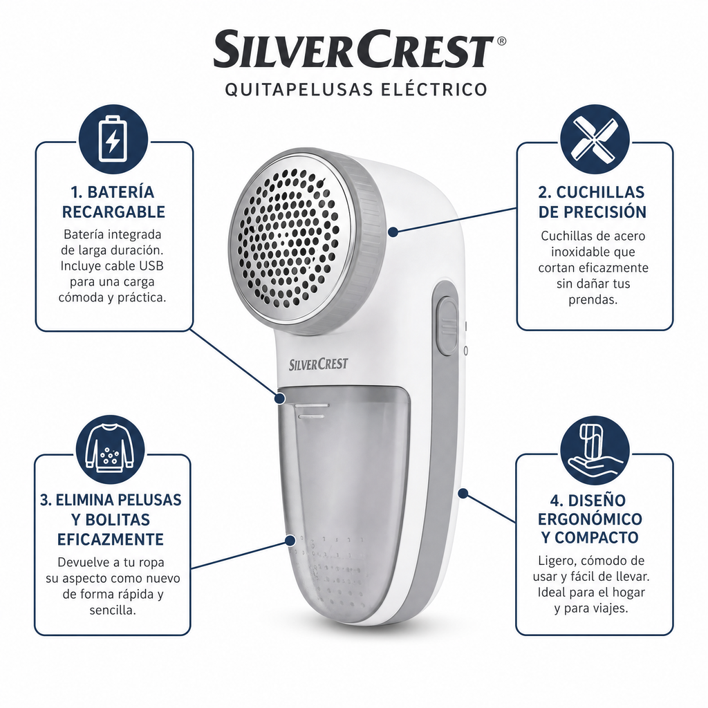 SilverCrest Quitapelusas Eléctrico para Ropa