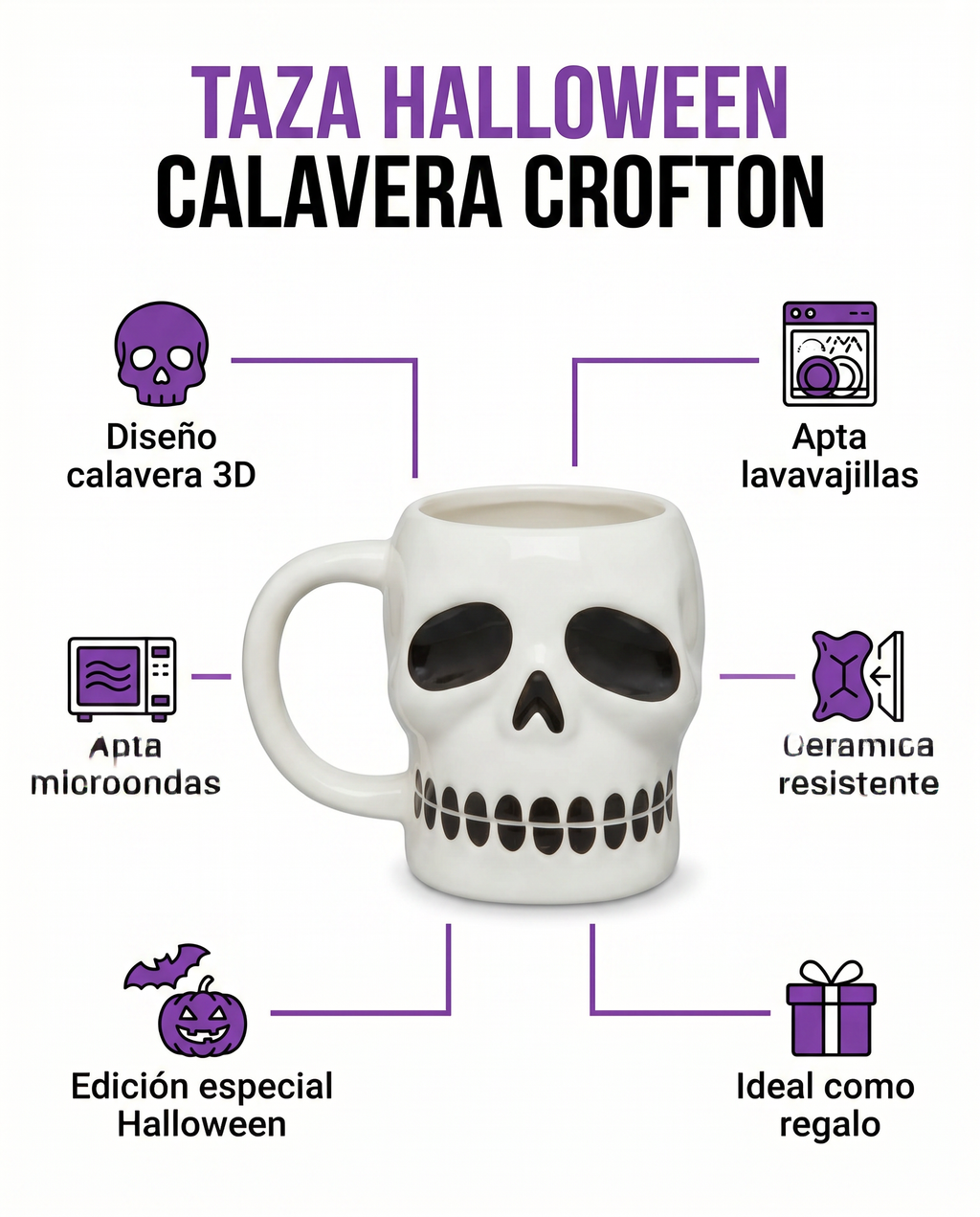 Taza Halloween Calavera 3D CROFTON