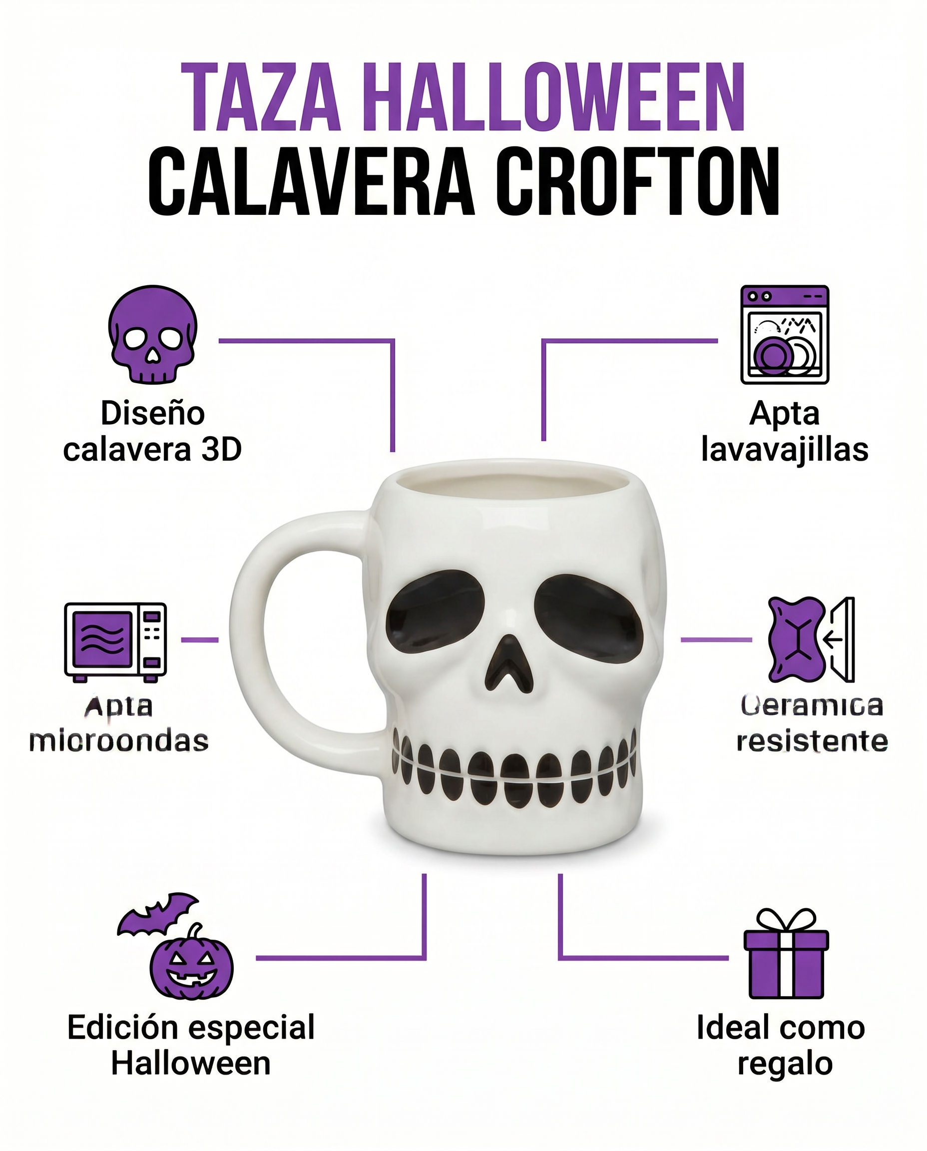 Taza Halloween Calavera 3D CROFTON